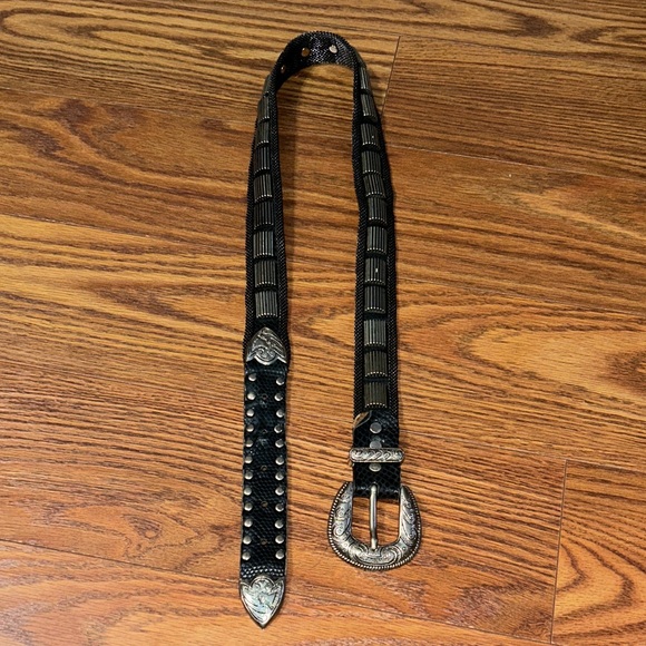 Vintage‎ Nanni Milano Studded Leather and Chainmail Heavy Western Belt Size 32